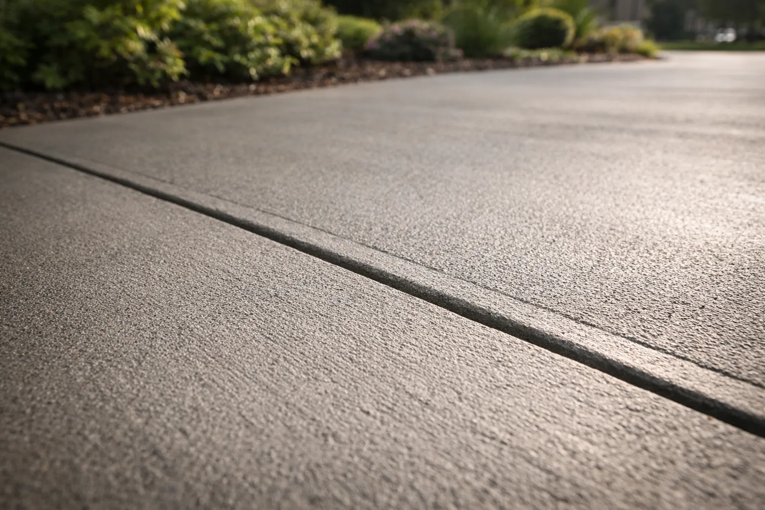 Freshly poured concrete driveway with clean saw-cut joints.